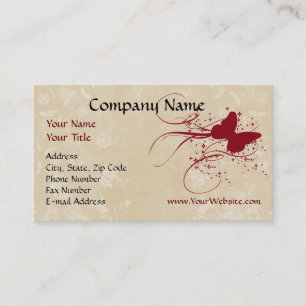 Custom Business Card, Red Cream Butterfly Design Business Card