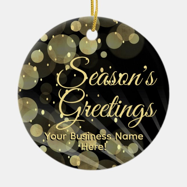 Custom Business Company Corporate Gold Black Ceramic Ornament (Front)