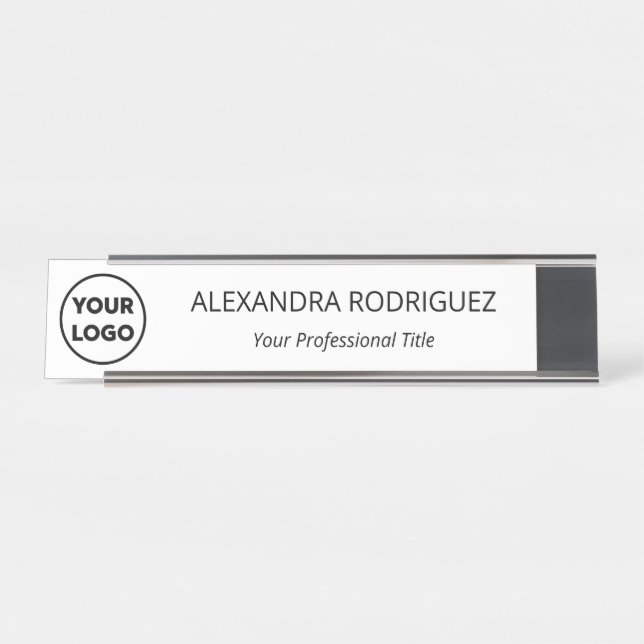 Custom Business Company Logo Name Job Title Desk Name Plate (Front)