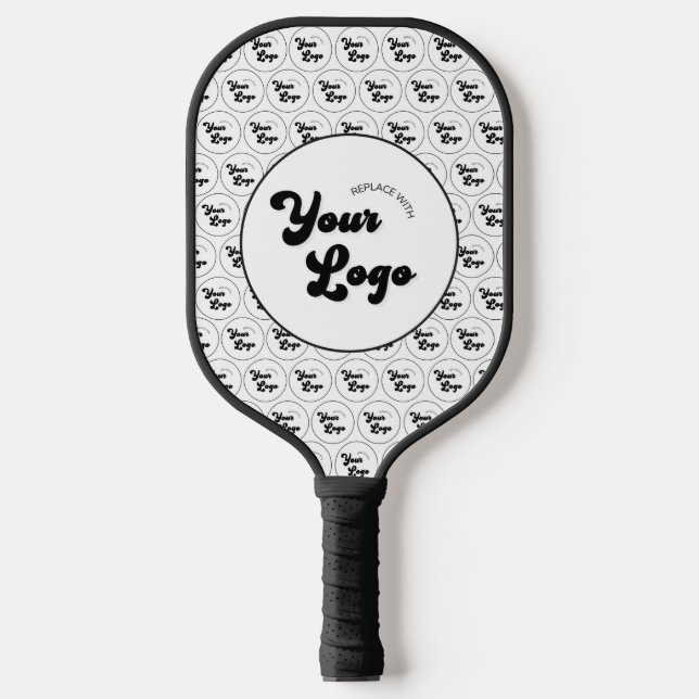 Custom Business Company Logo Pattern Black & White Pickleball Paddle (Front)
