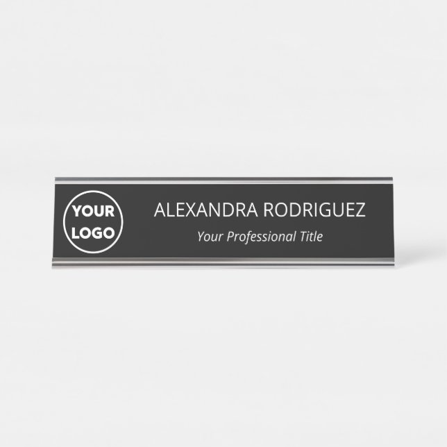 Custom Business Company Logo Professional Black Desk Name Plate (Front)
