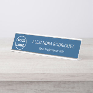 Custom Business Company Logo Professional Blue Desk Name Plate