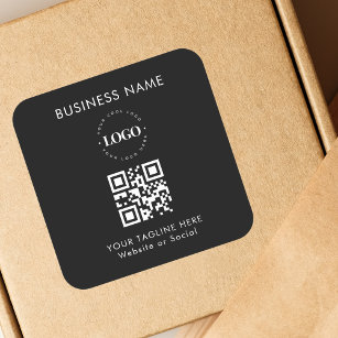 Custom Business Company Logo QR Code & Text Simple Square Sticker