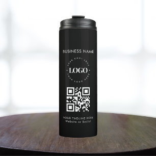 Custom Business Company Logo QR Code & Text Simple Thermal Tumbler