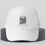 Custom Business Company QR Code & Text Minimalist Trucker Hat<br><div class="desc">Promote your custom business with this minimalist trucker hat featuring your company logo, custom QR code, and text. Ideal for employee, staff, or promotional swag, this black and white design has a clean, plain, classic look. Create your own hat—add your QR code to make it scannable with links to your...</div>