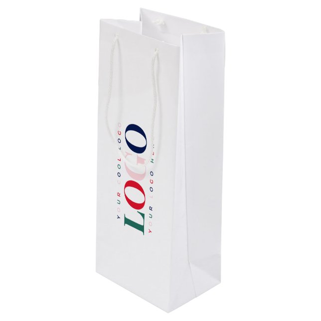 Custom Business Company Rectangle Logo Colourful Wine Gift Bag (Front Angled)
