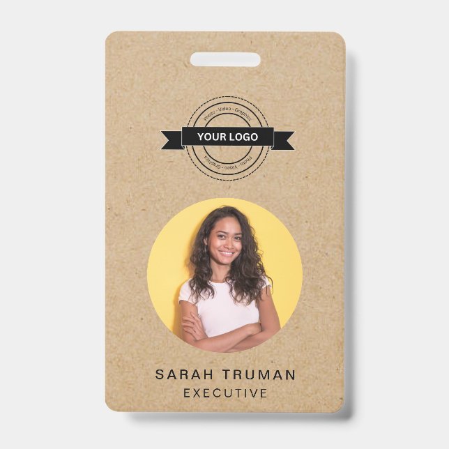 Custom Business Employee Card Rustic Craft  ID Badge (Front)