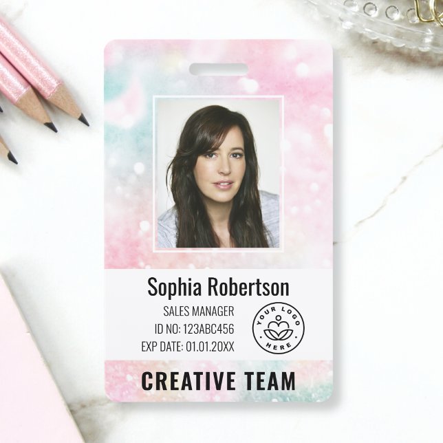 Custom Business Employee Photo Bar Code Glitter ID Badge (Creator Uploaded)