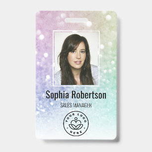 Custom Business Employee Photo Bar Code Glitter ID Badge
