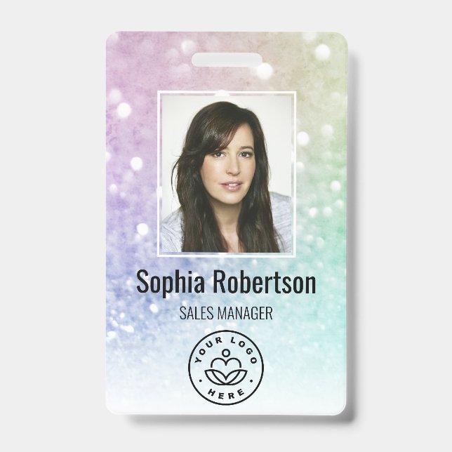 Custom Business Employee Photo Bar Code Glitter ID Badge (Front)