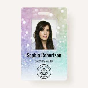 Custom Business Employee Photo Bar Code Glitter ID Badge