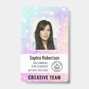 Custom Business Employee Photo Bar Code Glitter ID Badge