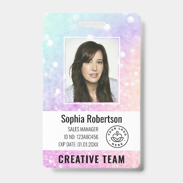 Custom Business Employee Photo Bar Code Glitter ID Badge (Front)