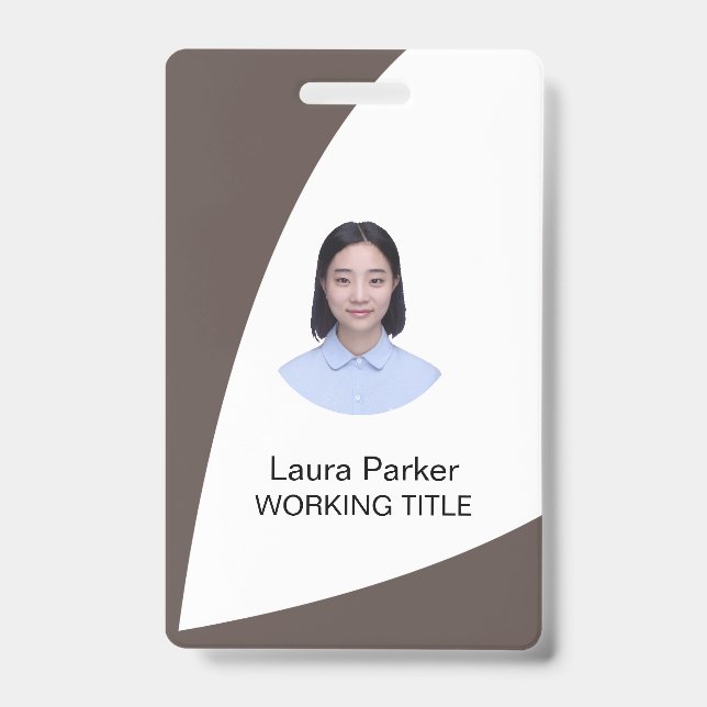 Custom Business Employee Photo Tex Brown Chocolate ID Badge (Front)