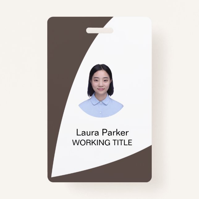 Custom Business Employee Photo Tex Brown Chocolate ID Badge (Front)