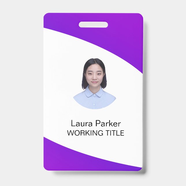 Custom Business Employee Photo Text Purple ID Badge (Front)