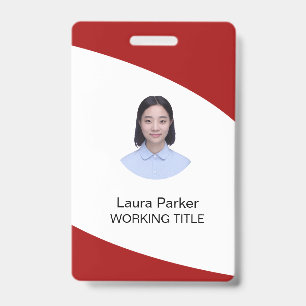 Custom Business Employee Photo Text Red ID Badge