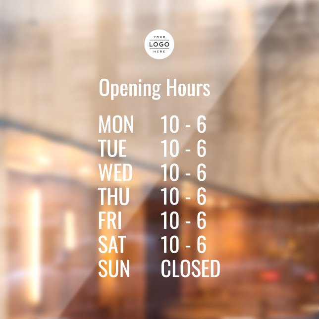 Custom Business Hours Window Cling with Logo (Sheet 2)