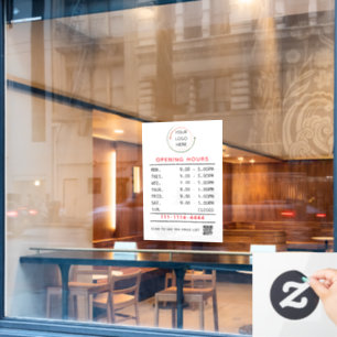 Custom Business Hours Window Cling with Logo & QR