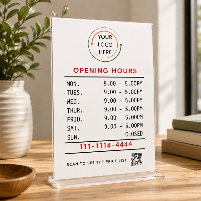 Custom Business Hours Window Cling with Logo & QR  (Custom Business Hours Window Cling with Logo & QR
)