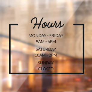 Custom Business Hours Window Sticker