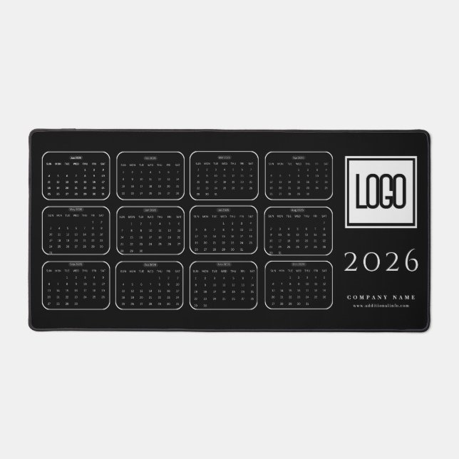 Custom Business Logo 2026 Black Calendar Desk Mat (Front)