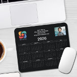 Custom Business Logo 2026 Calendar Black White Mouse Pad<br><div class="desc">This black and white business calendar mousepad is custom made with your professional company name and office contact details in black and white. This chic calendar mouse pad features your logo on one side of the top and personalised professional photo on the other. Contemporary marketing item for a corporation in...</div>