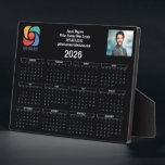 Custom Business Logo 2026 Calendar Black White Plaque<br><div class="desc">This black and white business calendar plaque is custom made with your professional company name and office contact details in black and white. This chic calendar plaque features your logo on one side of the top and personalised professional photo on the other. Contemporary marketing item for a corporation in 2026....</div>