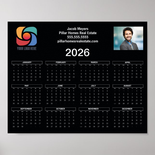 Custom Business Logo 2026 Calendar Black White Poster (Front)