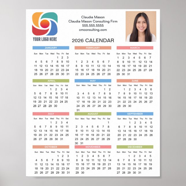 Custom Business Logo 2026 Calendar Marketing Poster (Front)