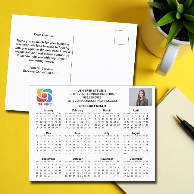Custom Business Logo 2026 Company Calendar Postcard (Creator Uploaded)