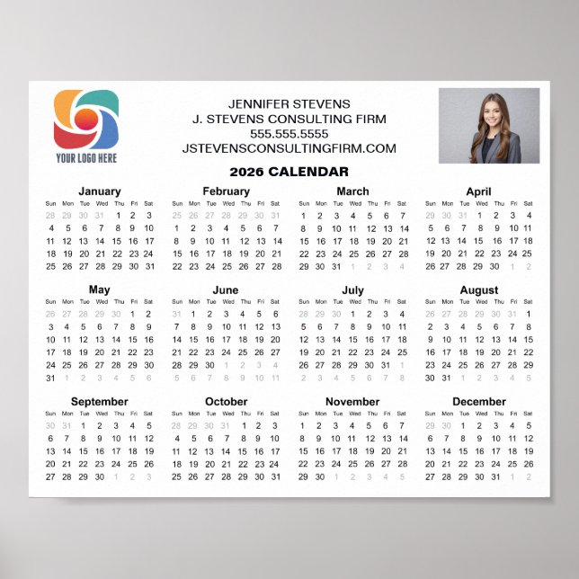 Custom Business Logo 2026 Company Calendar Poster (Front)