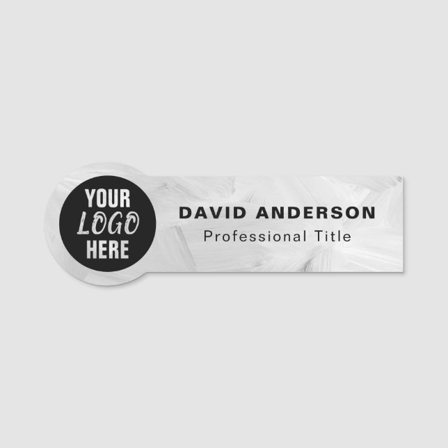 Custom Business Logo Abstract White Grey Name Tag (Front)