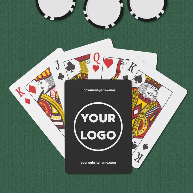 Custom Business Logo and Company Website Black Playing Cards (Custom Business Logo and Company Website Black Poker Cards in situ)