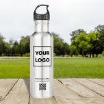 Custom Business Logo and QR Code 710 Ml Water Bottle<br><div class="desc">Advertise with your business logo, company name, website, and a customisable QR code on a branded stainless steel water bottle. Replace the sample logo, text, and website URL with your own in the sidebar. Your brand symbol can be any shape and any colour. This is eco friendly swag your employees,...</div>