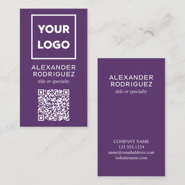 Custom Business Logo and QR Code Modern Purple Business Card (Front/Back)