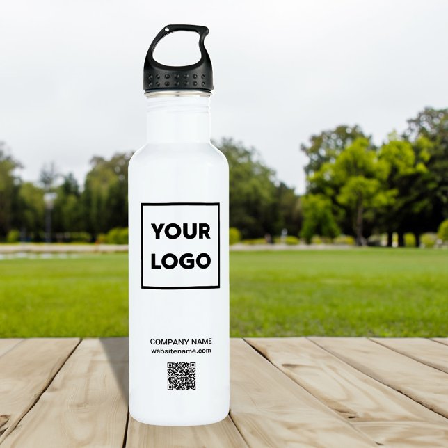 Custom Business Logo and QR Code on White 710 Ml Water Bottle (Custom Business Logo and QR Code on White Stainless Steel Water Bottle, in situ)