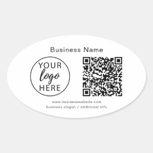 Custom Business Logo and QR Code Oval Sticker