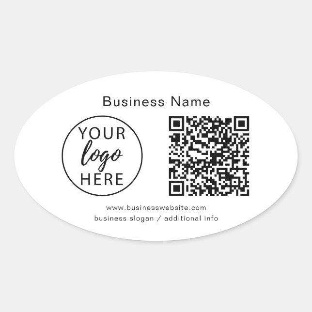 Custom Business Logo and QR Code Oval Sticker (Front)