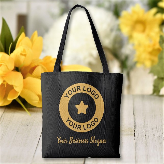 Custom Business Logo And Slogan Promotional Black Tote Bag (Creator Uploaded)