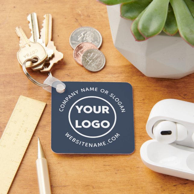 Custom Business Logo and Text Corporate Swag Navy Key Ring (Desk)