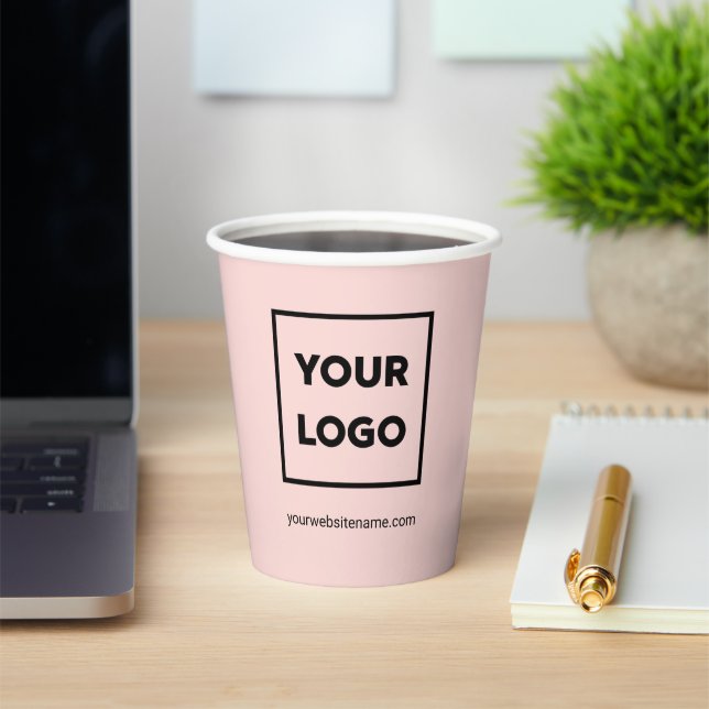 Custom Business Logo and Text on Pink Branded Paper Cups (Insitu)