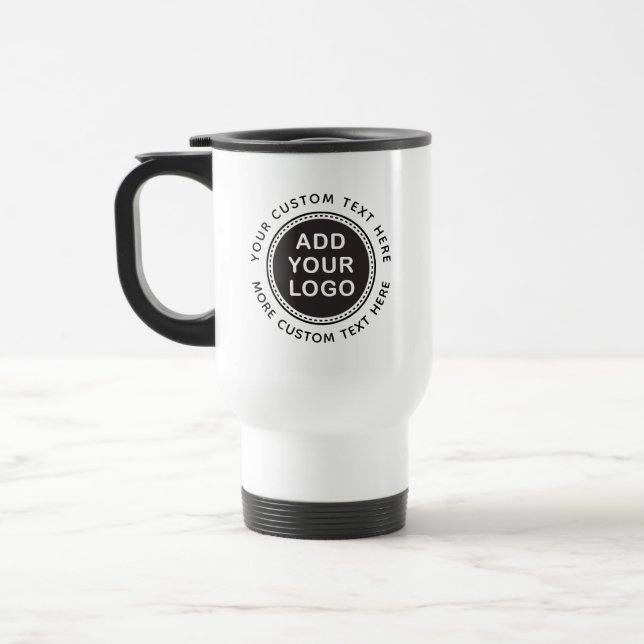 Custom business logo and text promotional travel mug (Left)