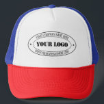 Custom Business Logo and Text Trucker Hat Gift<br><div class="desc">Custom Colours and Fonts - Design Your Own Personalised Hats with Your Company Logo and Name Website or Custom Text Promotional Business or Personal Trucker Hats / Gift - Add Your Logo - Image - Photo or QR Code / Name - Company / Website or other Info / text -...</div>