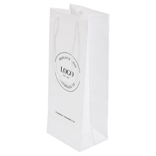 Custom Business logo and website white Wine Gift Bag