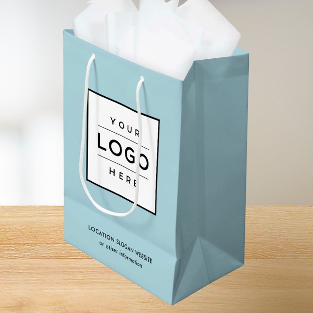 Custom Business Logo Aqua Blue Branded Medium Gift Bag (Creator Uploaded)