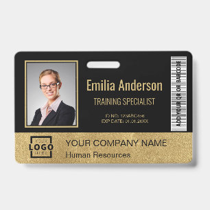 Custom Business Logo Bar Code Employee Photo Gold ID Badge