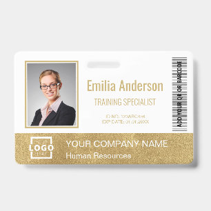 Custom Business Logo Bar Code Employee Photo Gold ID Badge