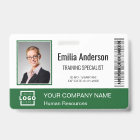 Custom Business Logo Bar Code Employee Photo Green
