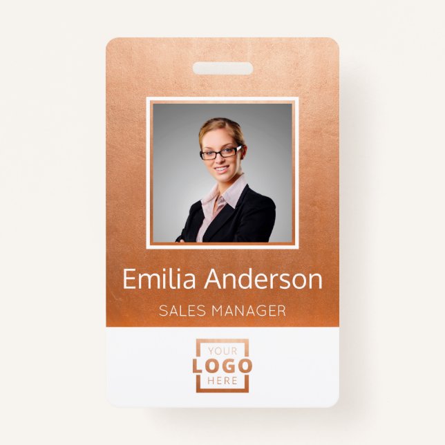 Custom Business Logo Barcode Employee Photo ID Badge (Front)